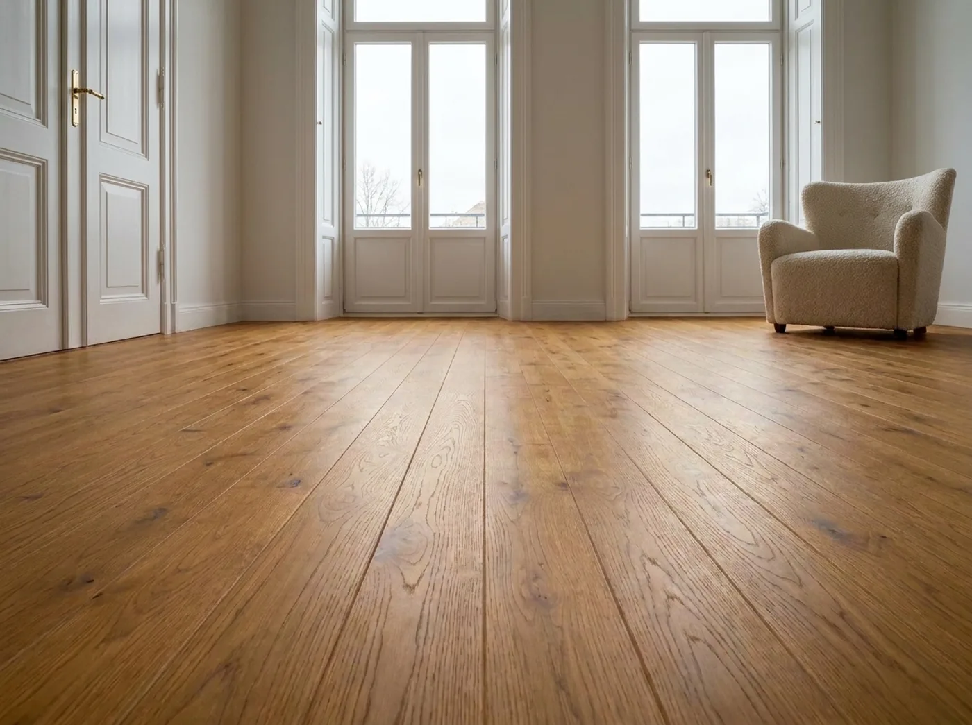 Schmaldiele in Smoked Oak, verlegt in einem Wohnraum