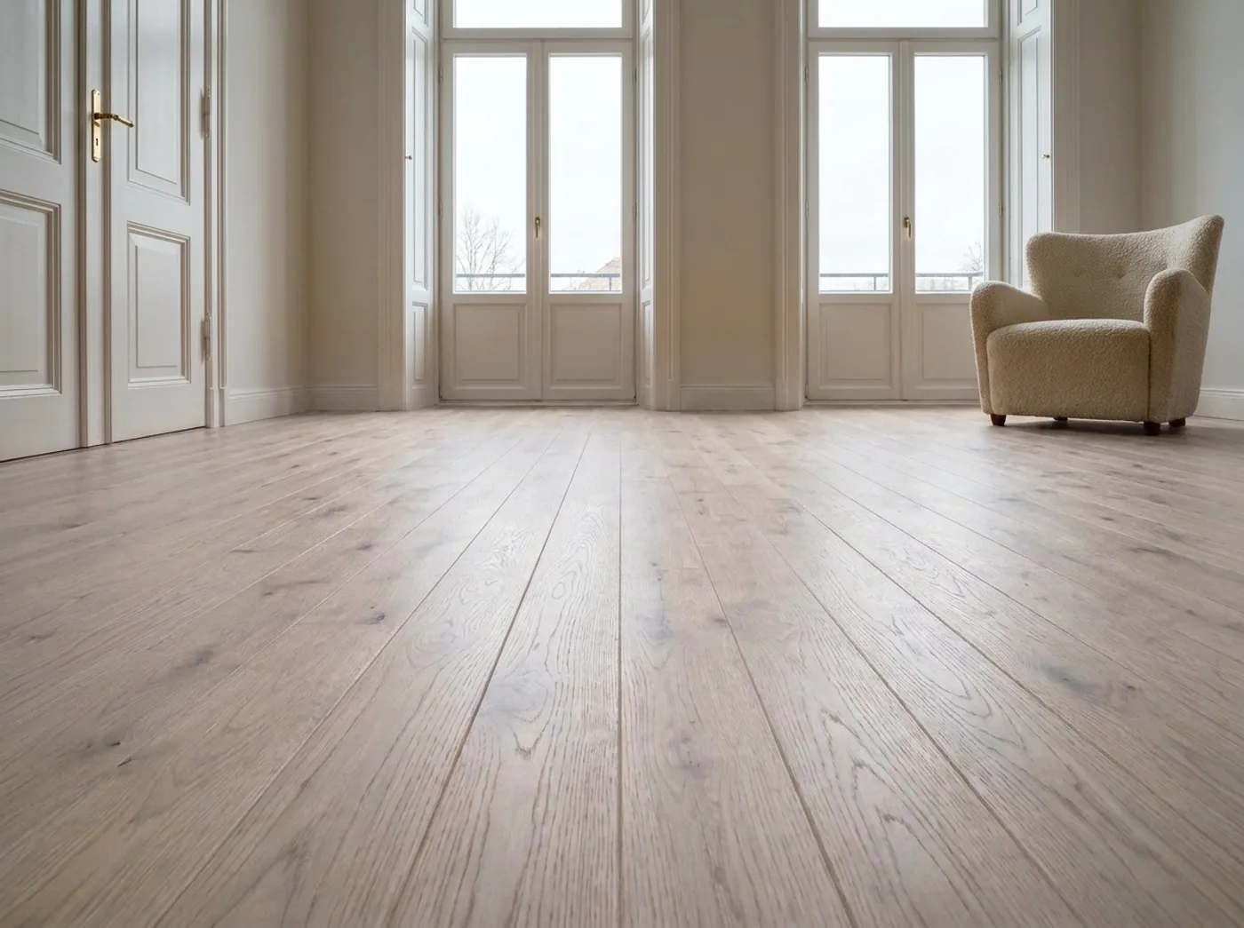 Schmaldiele in White, verlegt in einem Wohnraum